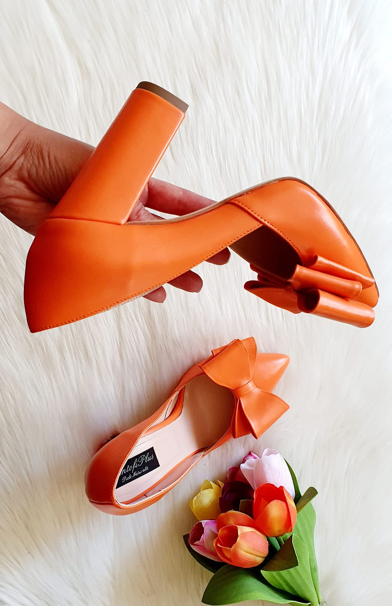 Pantofi Piele Rosu cu Fundita Tripla L23 - orice culoare
