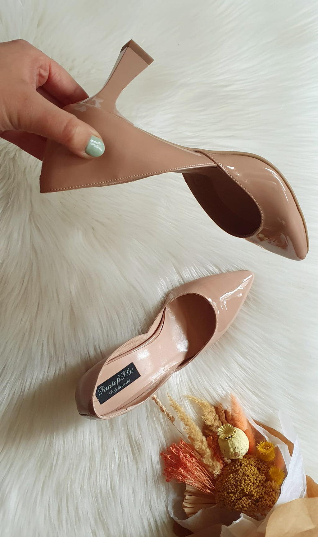 Pantofi Stiletto Piele Vernil Toc Mic Evazat C71 - orice culoare