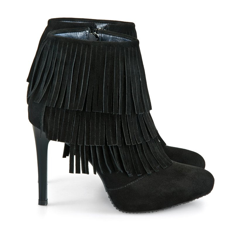 Botine dama piele Negru Franjuri D2 - orice culoare