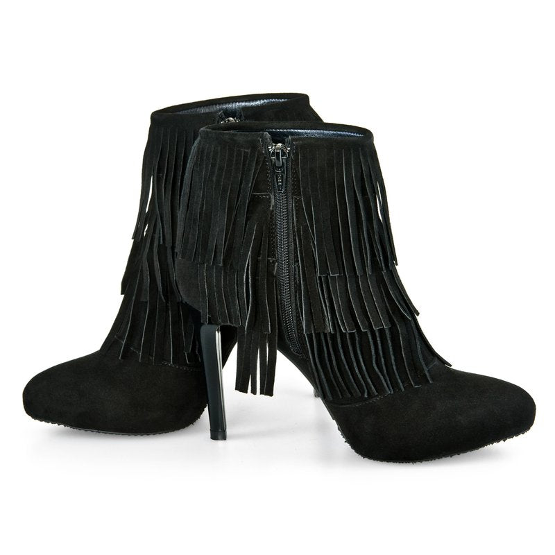Botine dama piele Negru Franjuri D2 - orice culoare