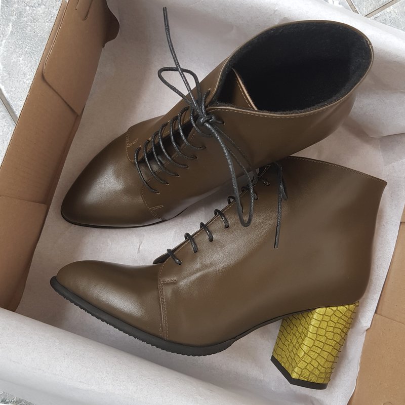 Ghete Piele Verde Toc Mic Comod D5- Orice Culoare