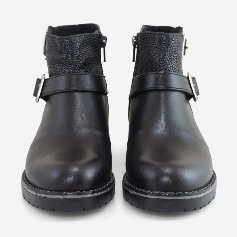 Ghete dama piele naturala negru insertii Delia D17