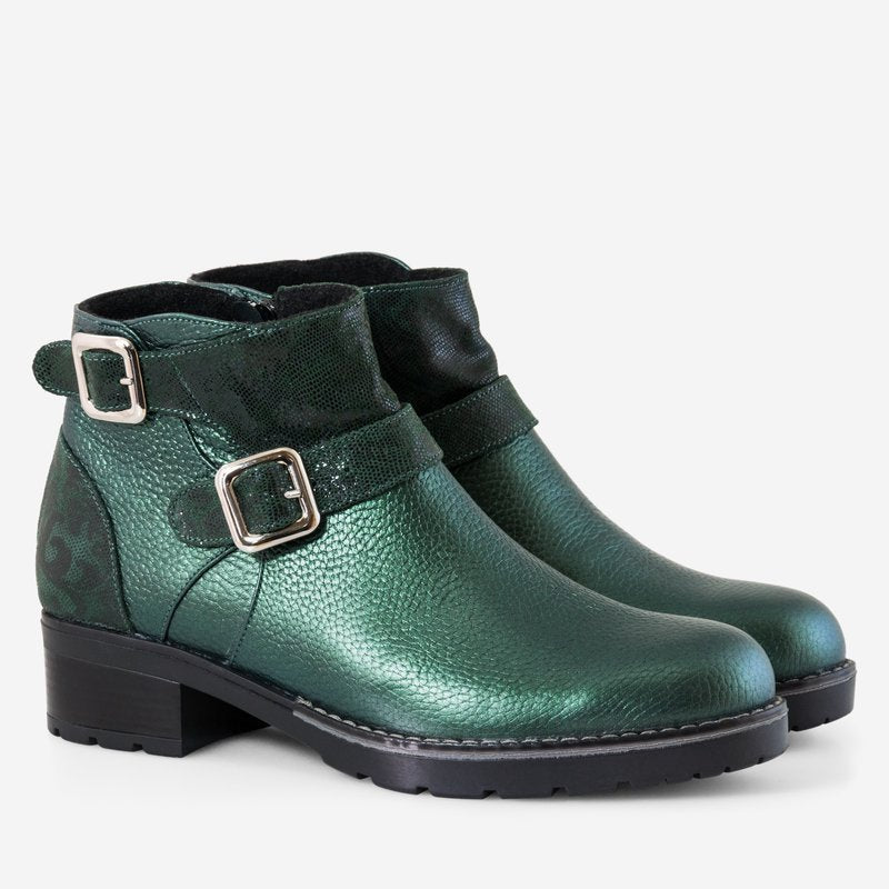 Ghete dama piele naturala verde insertii Delia D17
