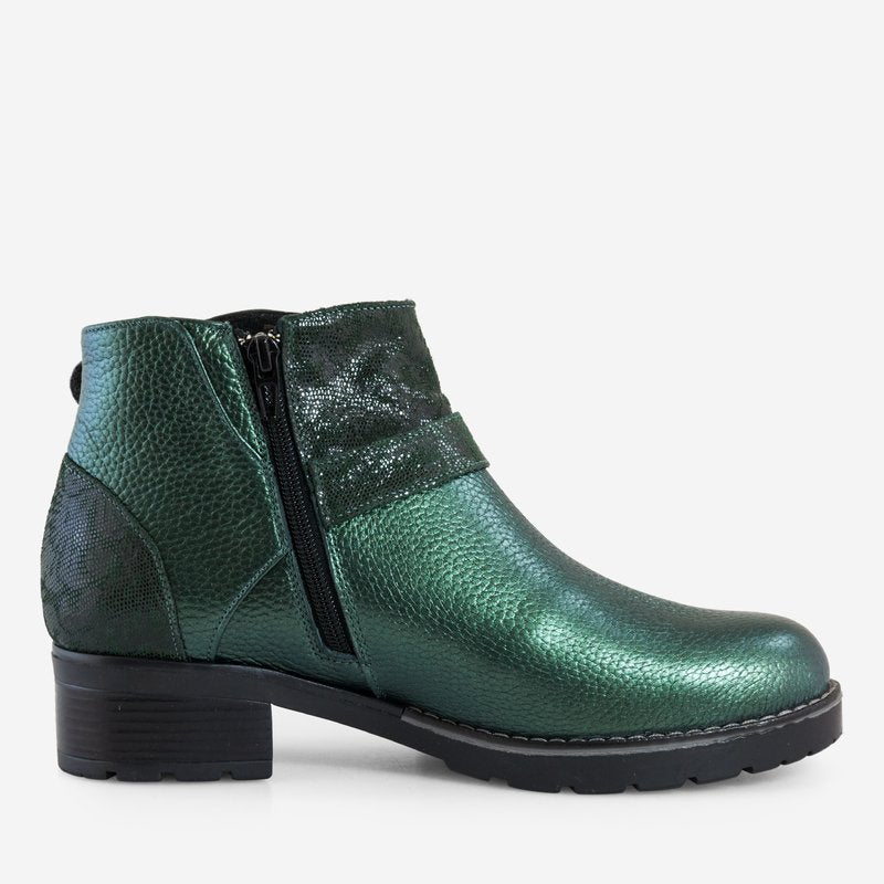 Ghete dama piele naturala verde insertii Delia D17