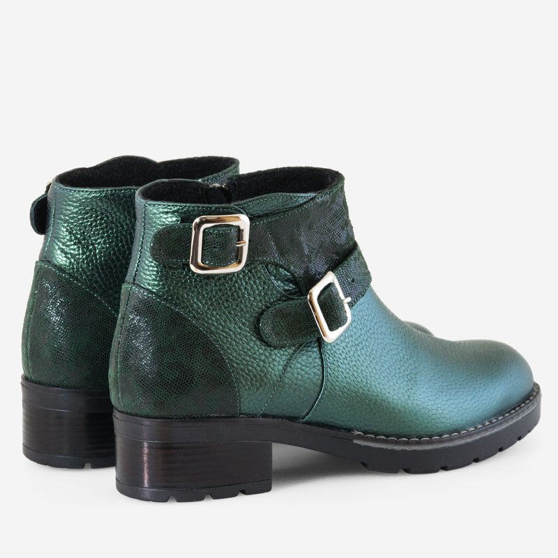 Ghete dama piele naturala verde insertii Delia D17