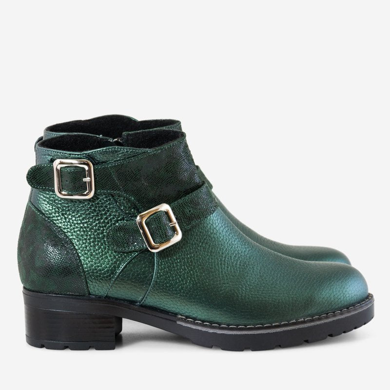 Ghete dama piele naturala verde insertii Delia D17
