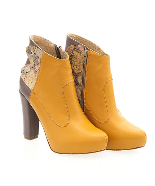 Botine Piele Toc Inalt Marsala/Galben N30 - Orice Culoare