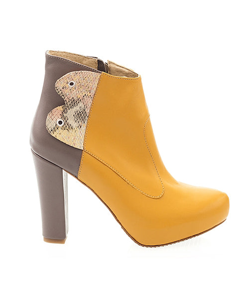 Botine Piele Toc Inalt Marsala/Galben N30 - Orice Culoare