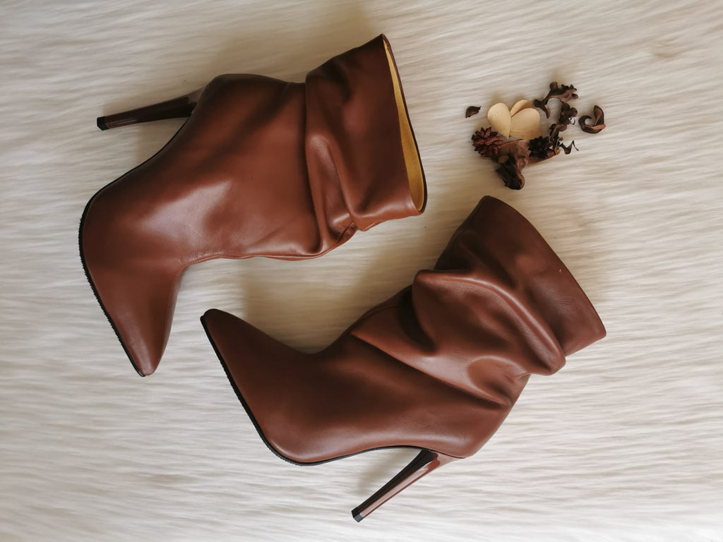 Botine piele intoarsa negru fronsate C7  - orice culoare