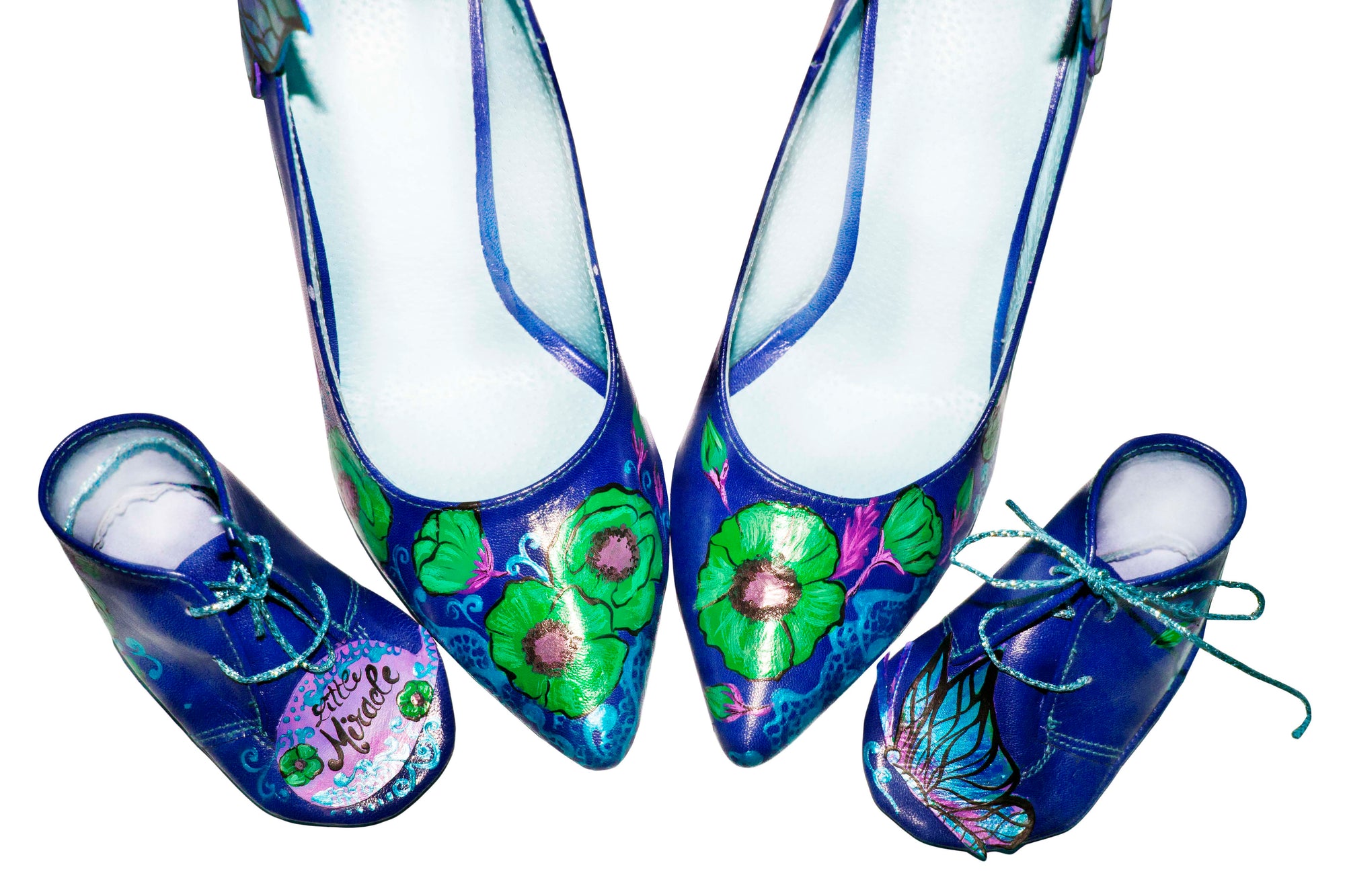 Pantofi piele naturala albastru set mama - fiica M4 - orice culoare