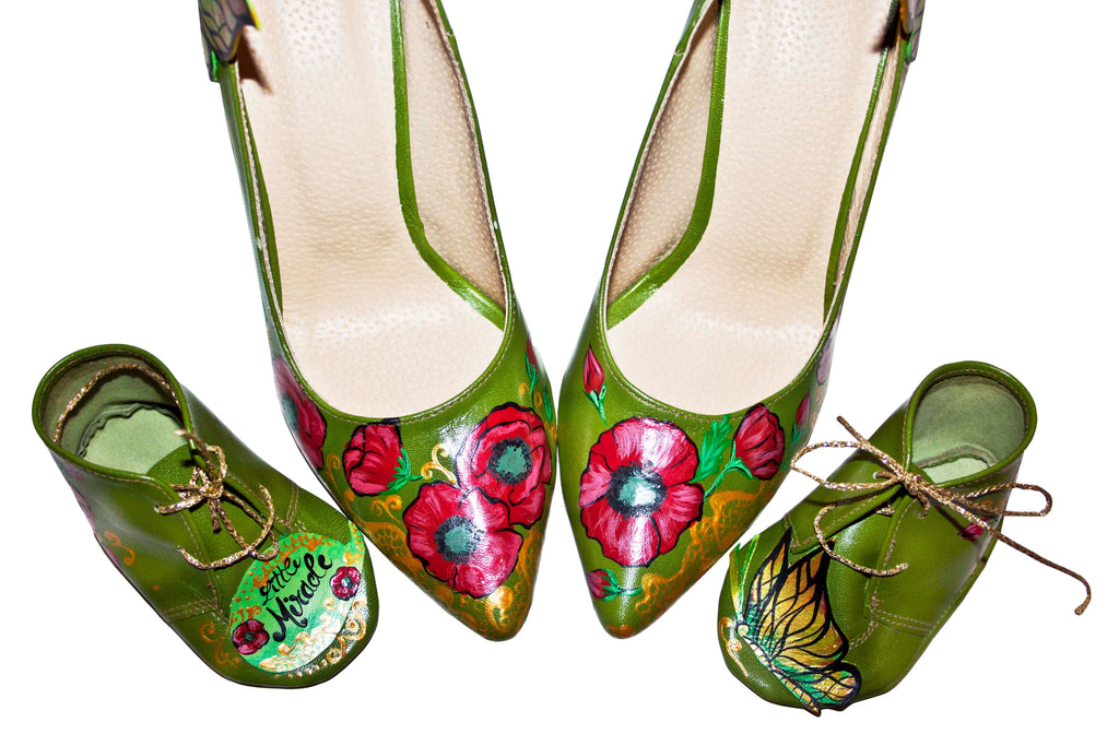 Pantofi piele naturala verde set mama - fiica M3 - orice culoare