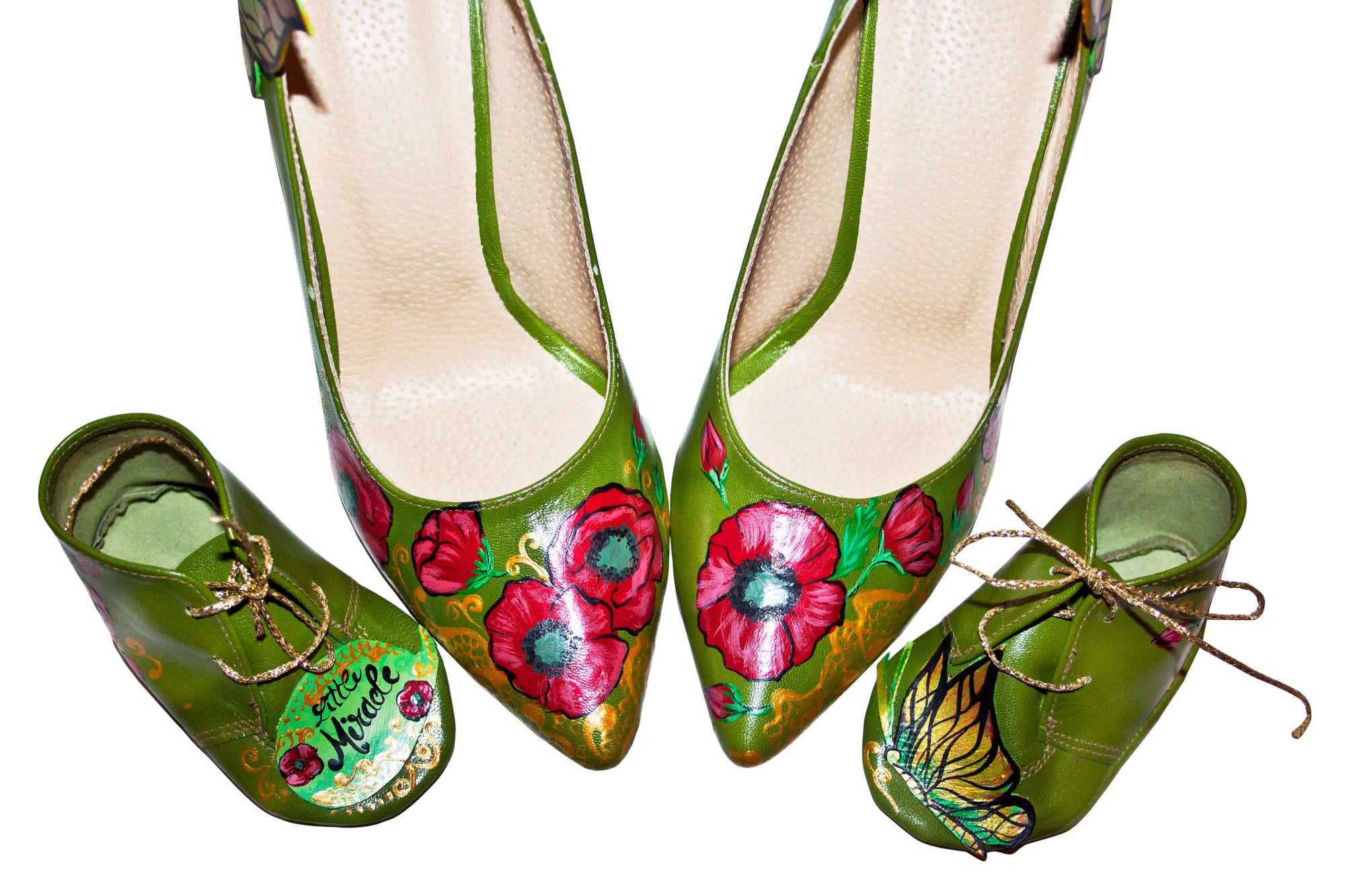 Pantofi piele naturala verde set mama - fiica M3 - orice culoare