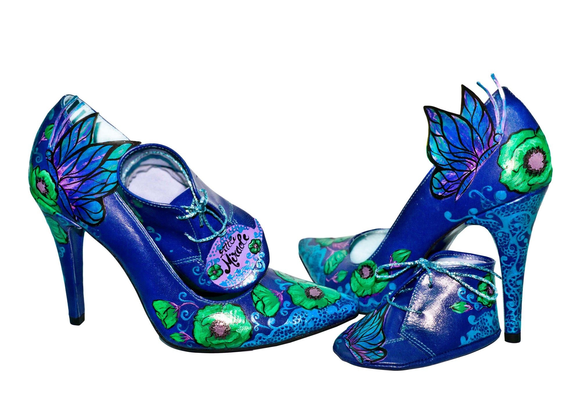 Pantofi piele naturala albastru set mama - fiica M4 - orice culoare