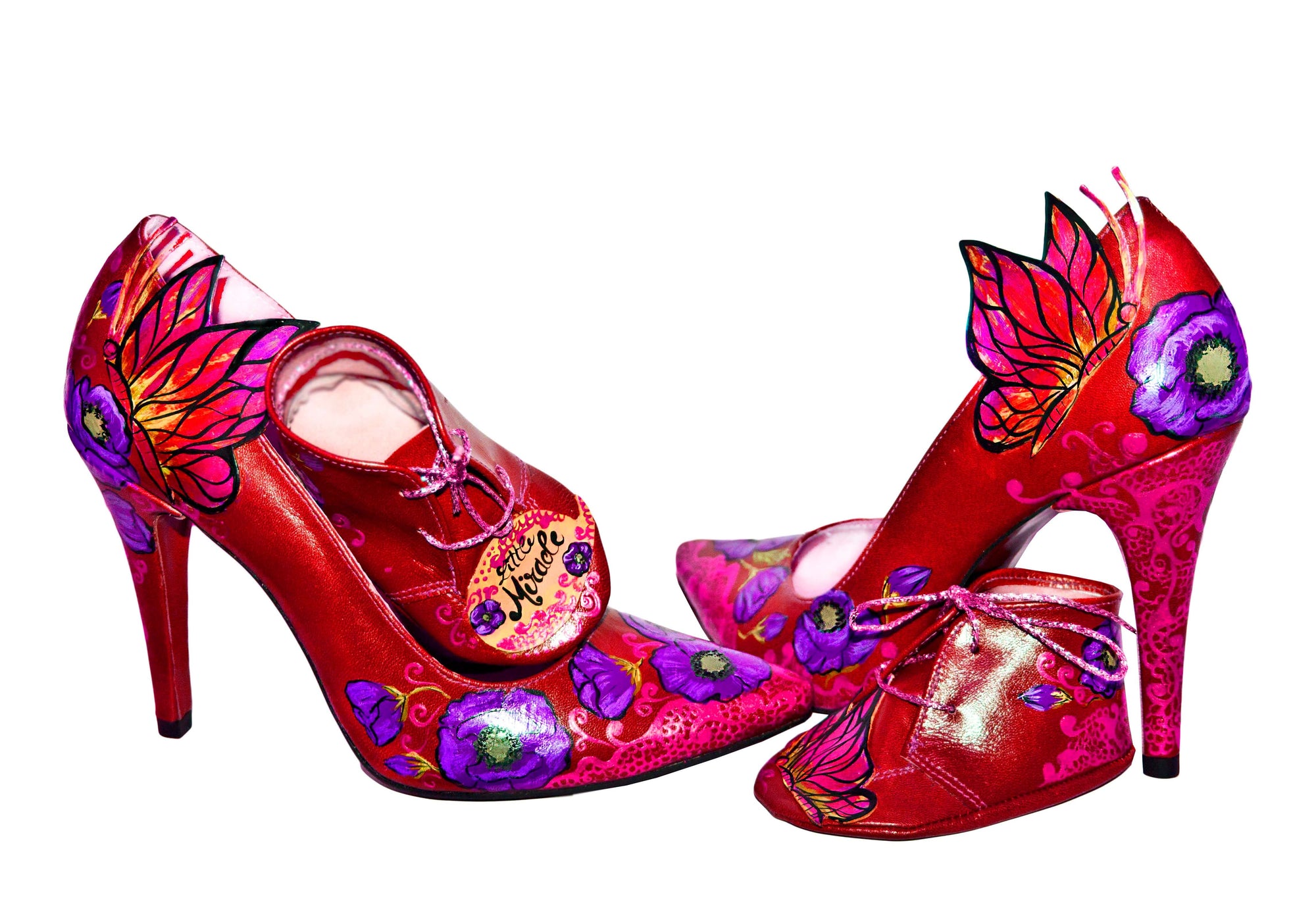 Pantofi piele naturala rosu set mama - fiica M1 - orice culoare