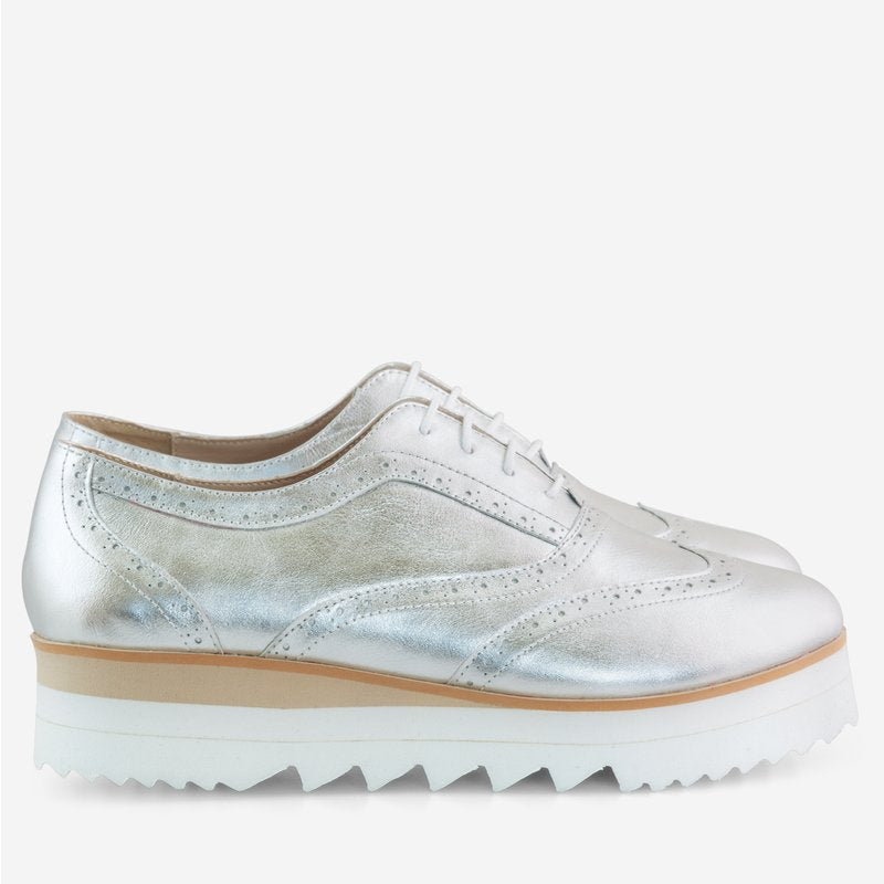 Pantofi Piele Argintiu Oxford Talpa Inalta D75 - Orice culoare