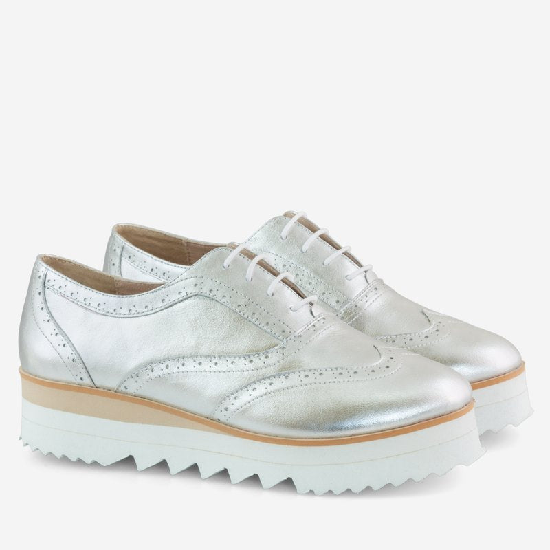 Pantofi Piele Argintiu Oxford Talpa Inalta D75 - Orice culoare