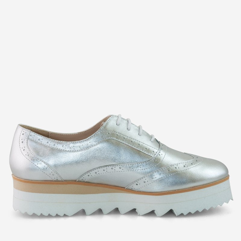 Pantofi Piele Argintiu Oxford Talpa Inalta D75 - Orice culoare
