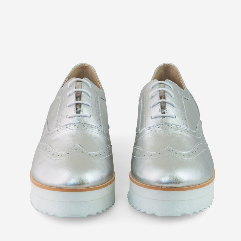 Pantofi Piele Argintiu Oxford Talpa Inalta D75 - Orice culoare