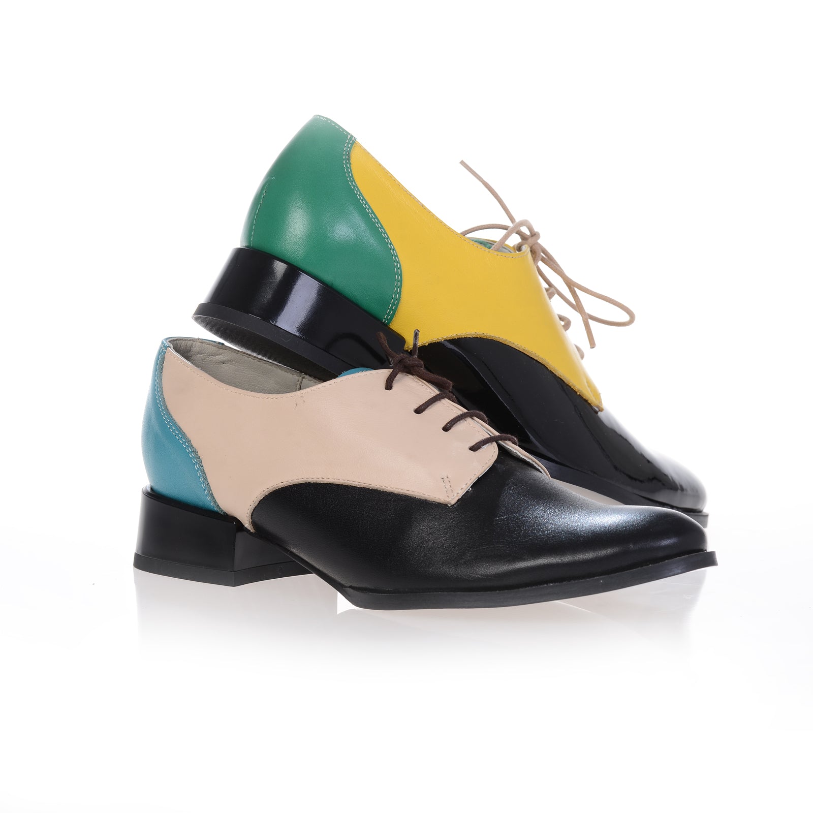 Pantofi Oxford Combi piele naturala, disponibili pe orice culoare - bleu/bej/negru
