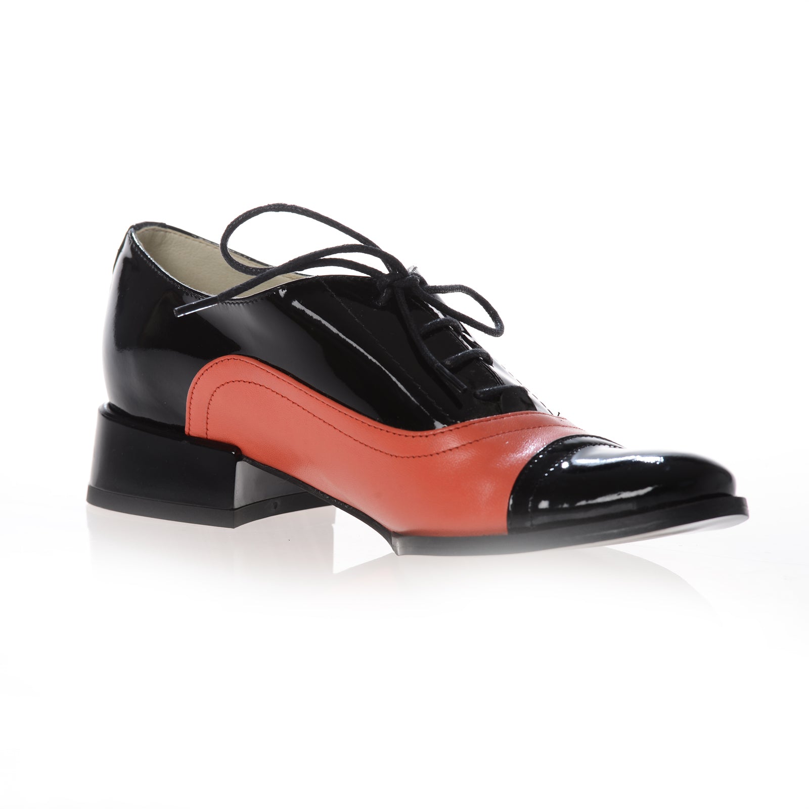 Pantofi Oxford Duo piele naturala, disponibili pe orice culoare - negru/corai