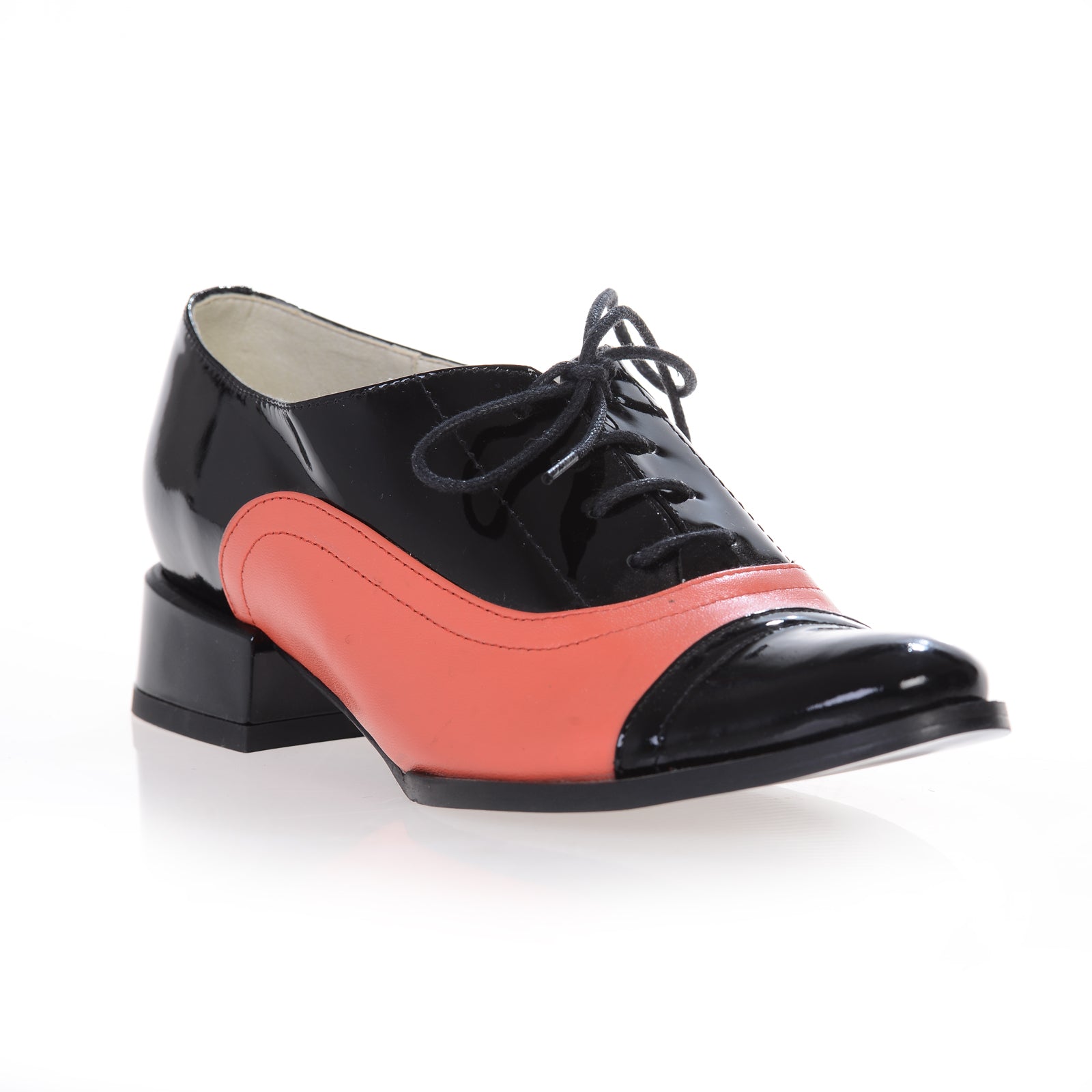 Pantofi Oxford Duo piele naturala, disponibili pe orice culoare - negru/corai