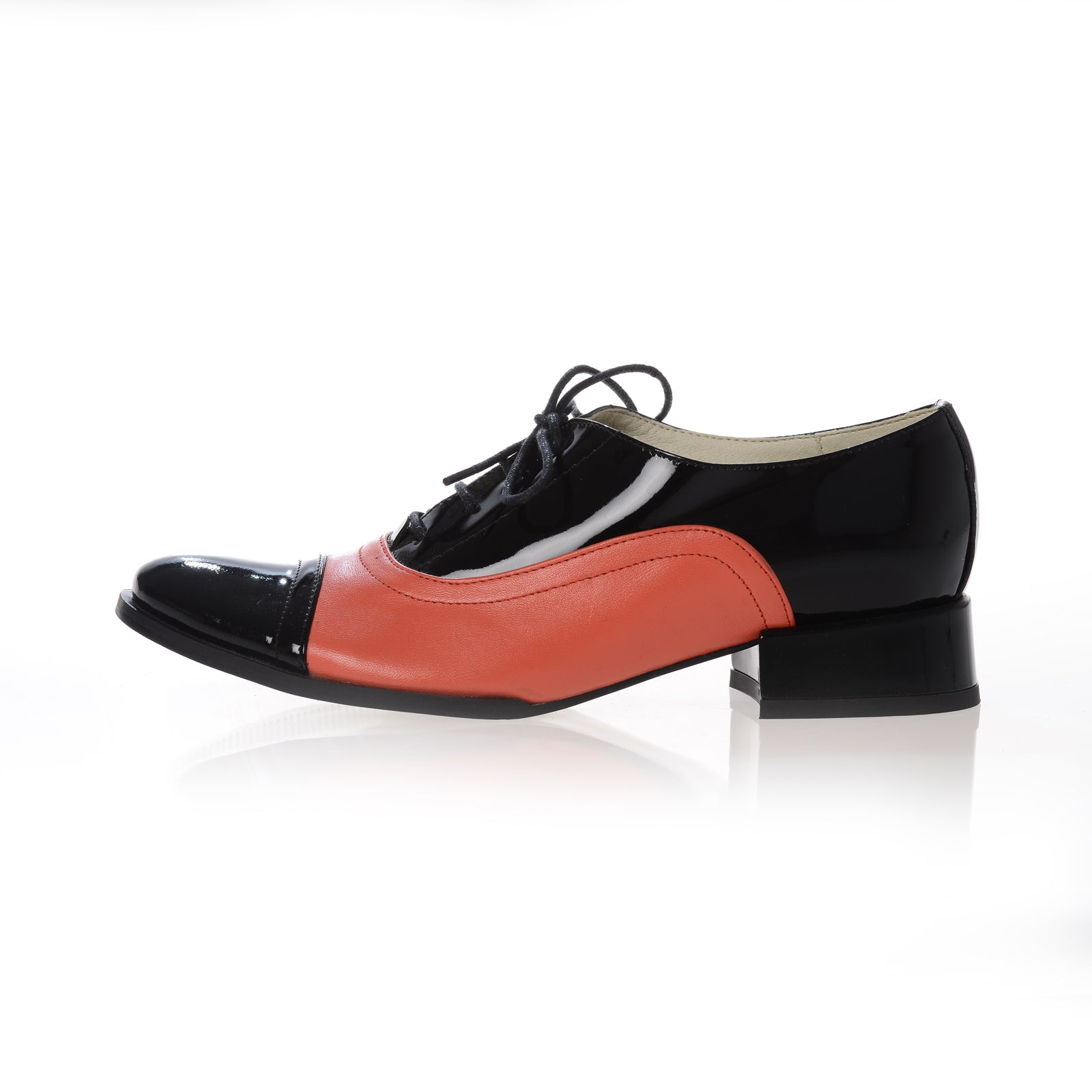 Pantofi Oxford Duo piele naturala, disponibili pe orice culoare - negru/corai
