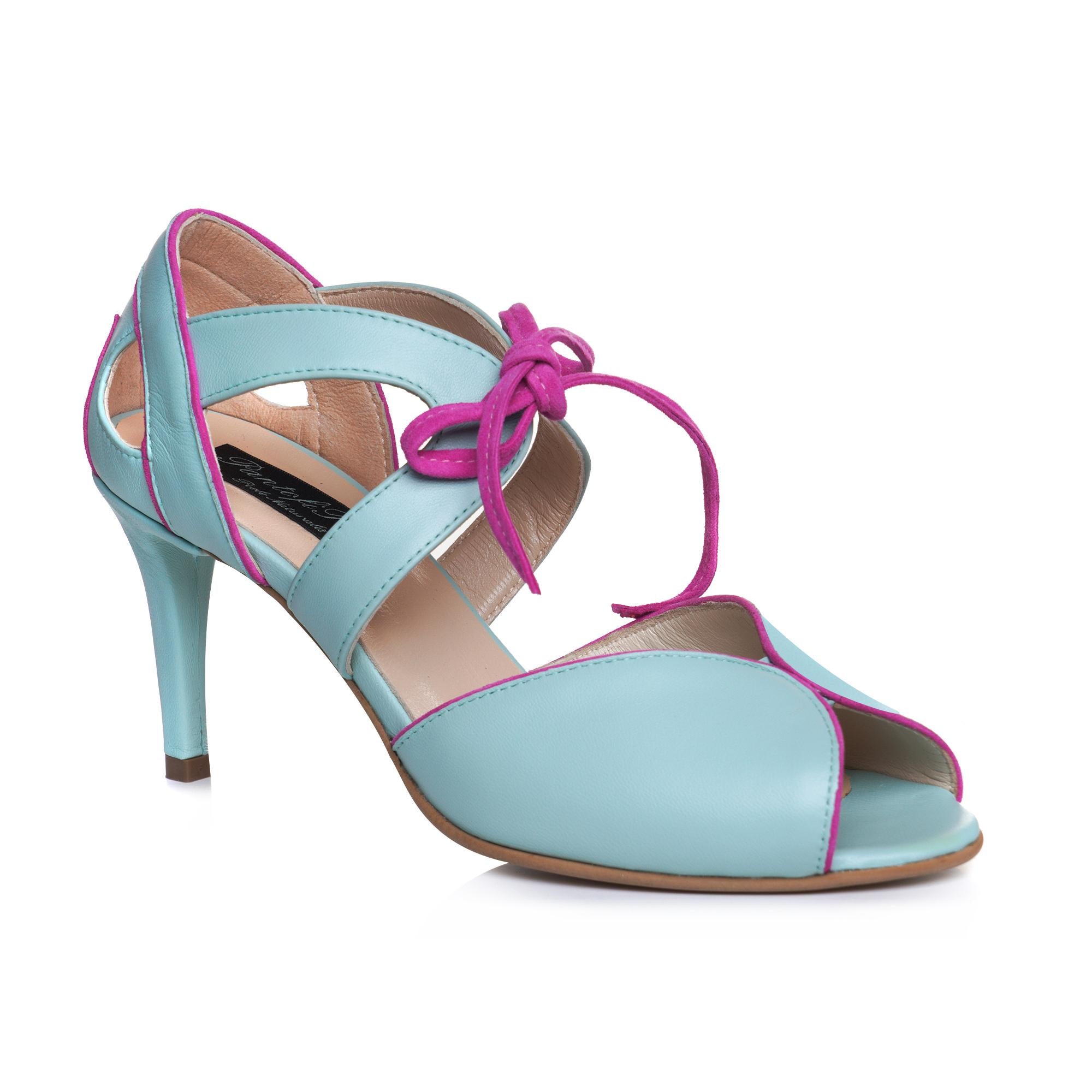Sandale retro piele turcoaz/fucsia E21 - orice culoare