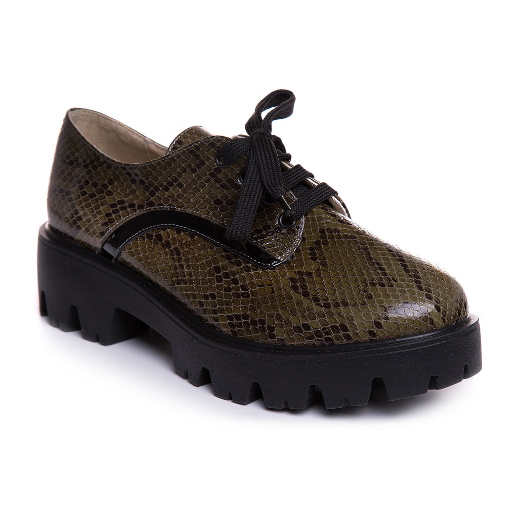 Pantofi Talpa Joasa Piele Imprimeu Sarpe Kaki T80  -  orice culoare