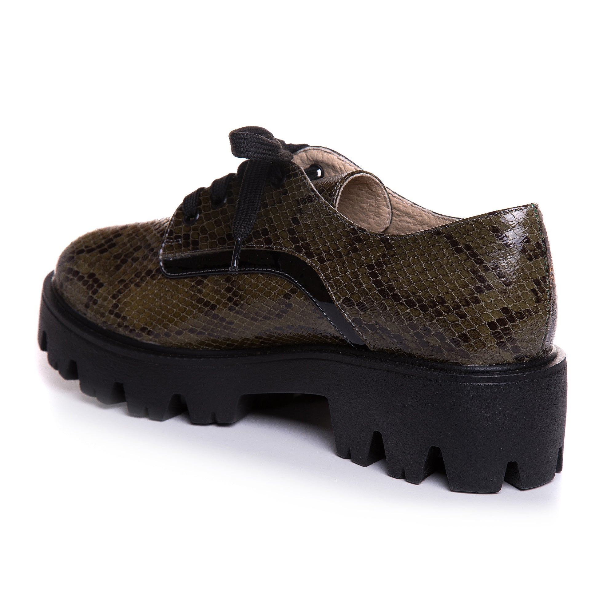 Pantofi Talpa Joasa Piele Imprimeu Sarpe Kaki T80  -  orice culoare