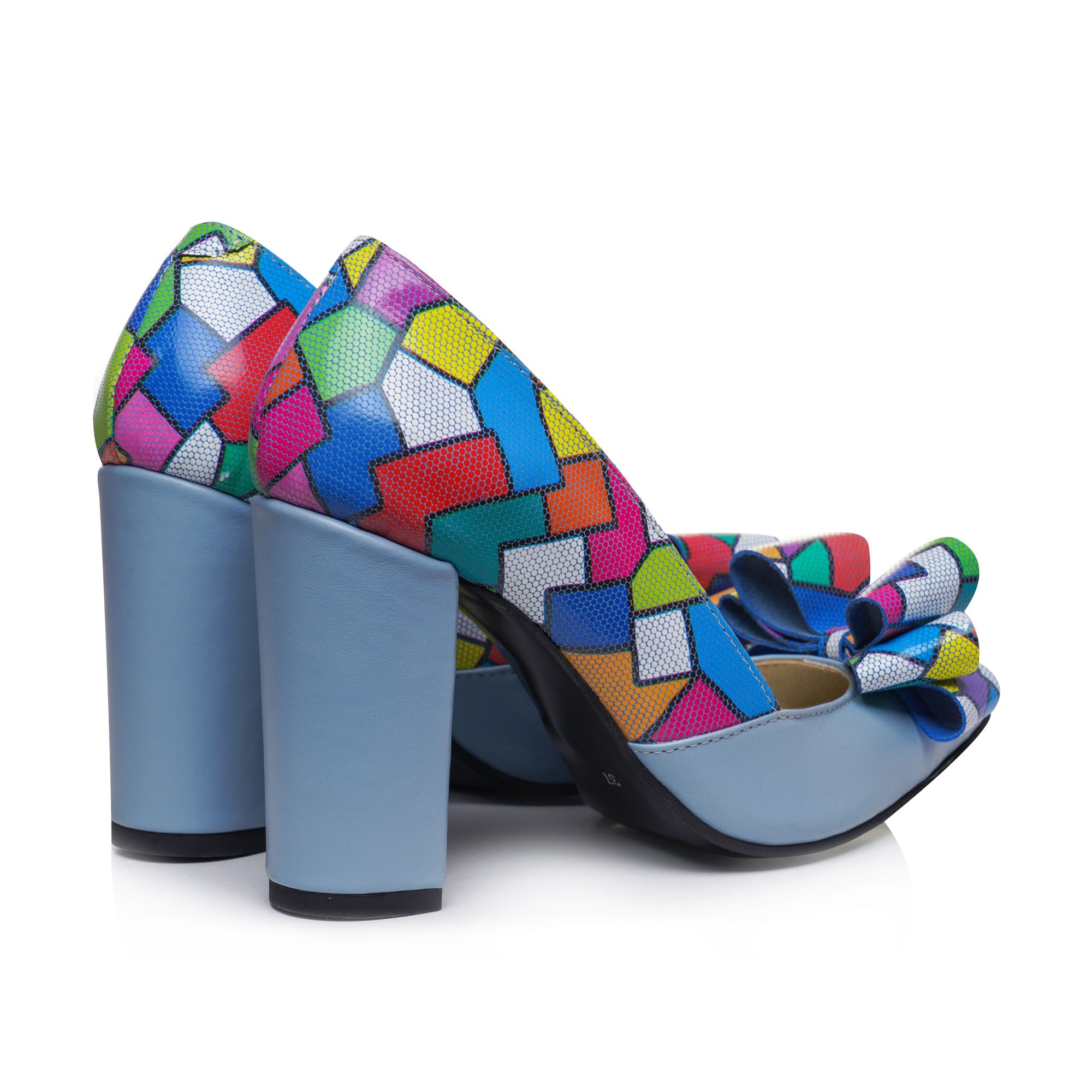 Pantofi Piele Bleu Funda Tridimensionala Multicolora V22 - Orice Culoare