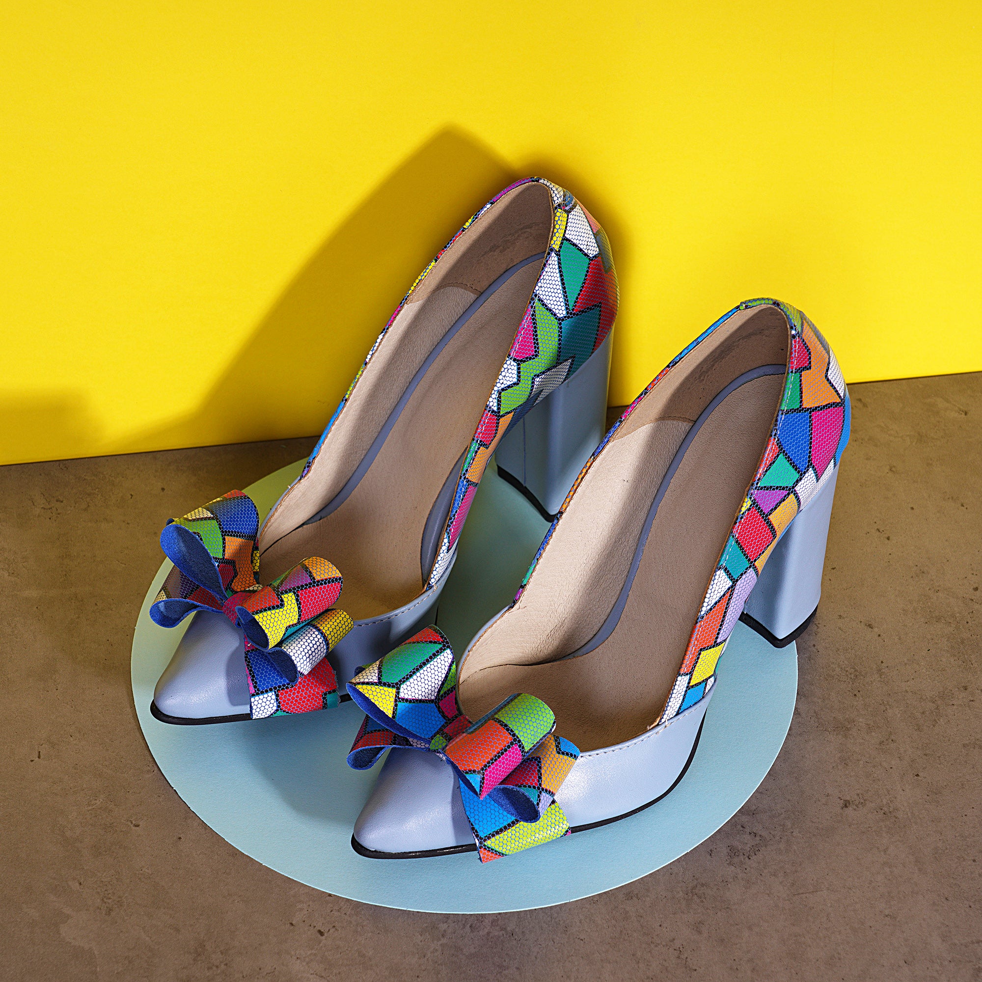 Pantofi Piele Bleu Funda Tridimensionala Multicolora V22 - Orice Culoare