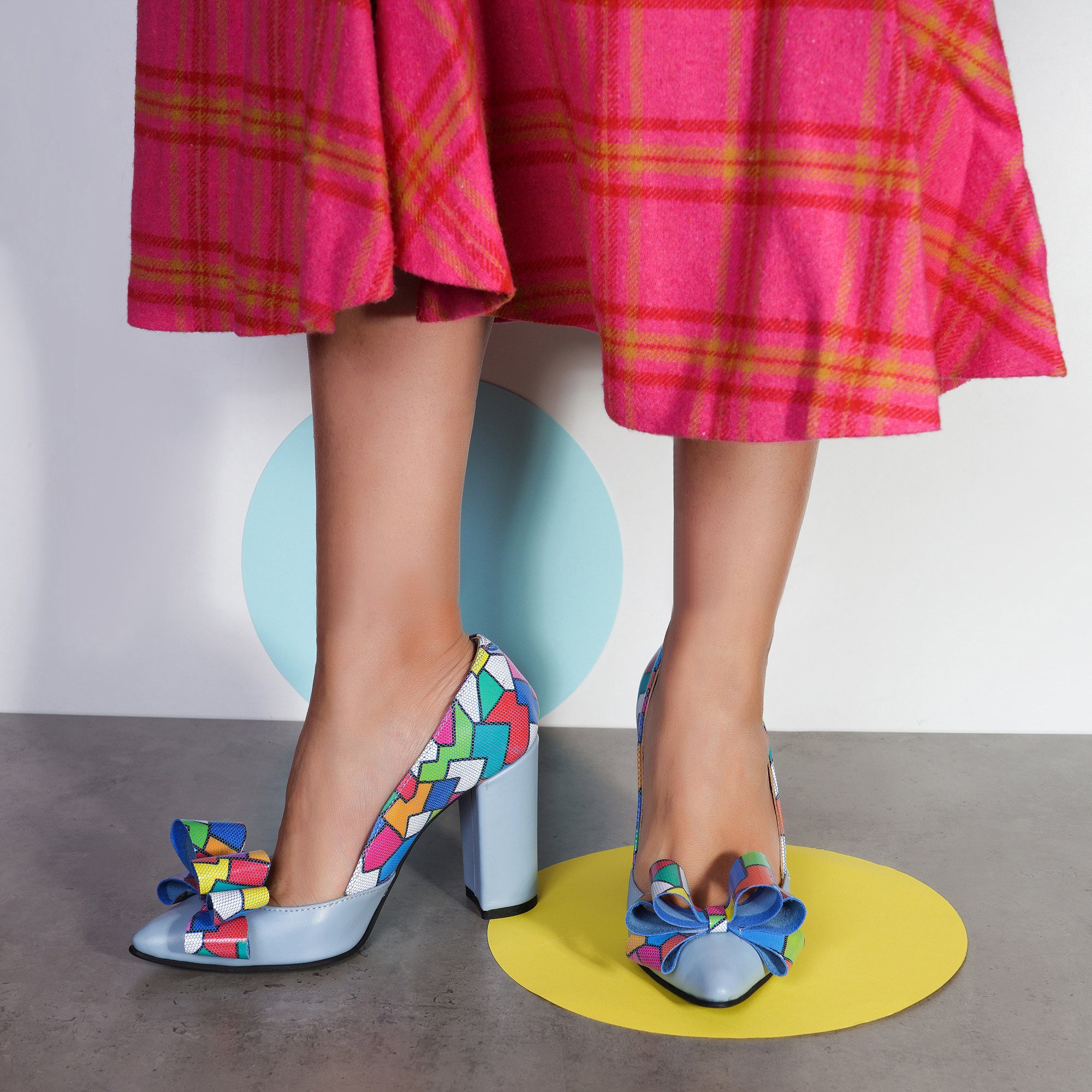 Pantofi Piele Bleu Funda Tridimensionala Multicolora V22 - Orice Culoare