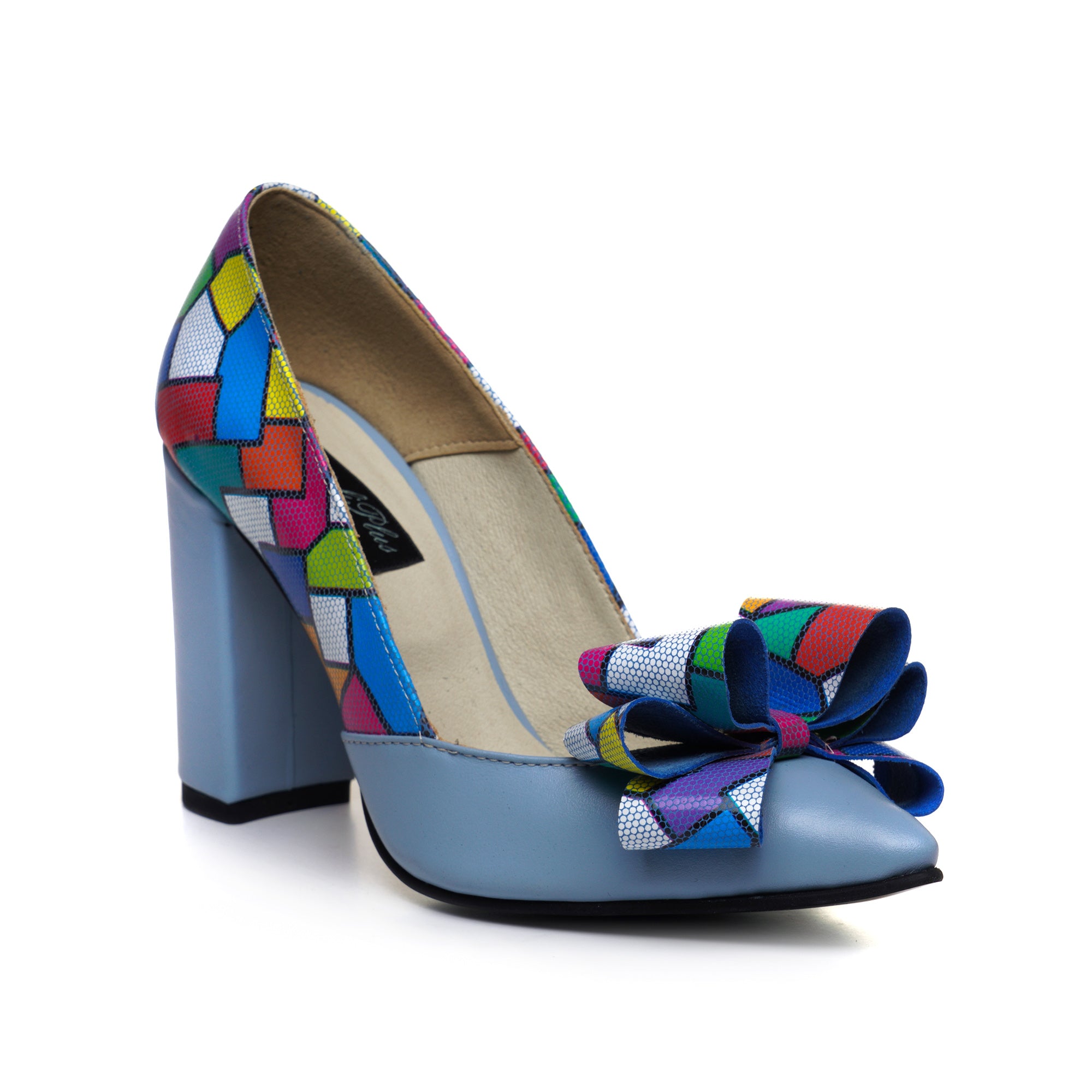 Pantofi Piele Bleu Funda Tridimensionala Multicolora V22 - Orice Culoare