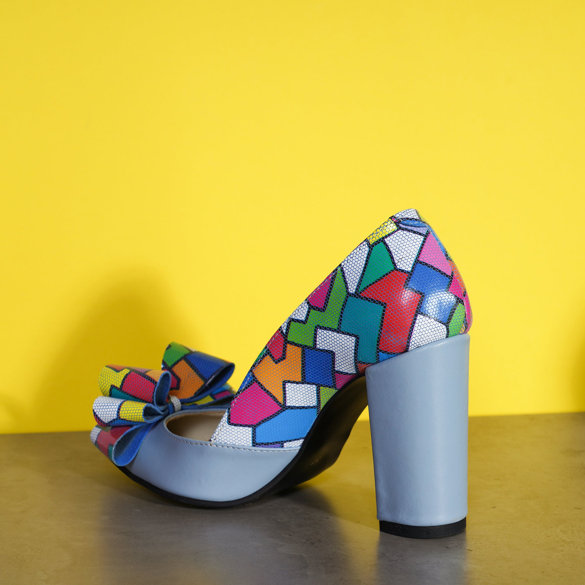 Pantofi Piele Bleu Funda Tridimensionala Multicolora V22 - Orice Culoare