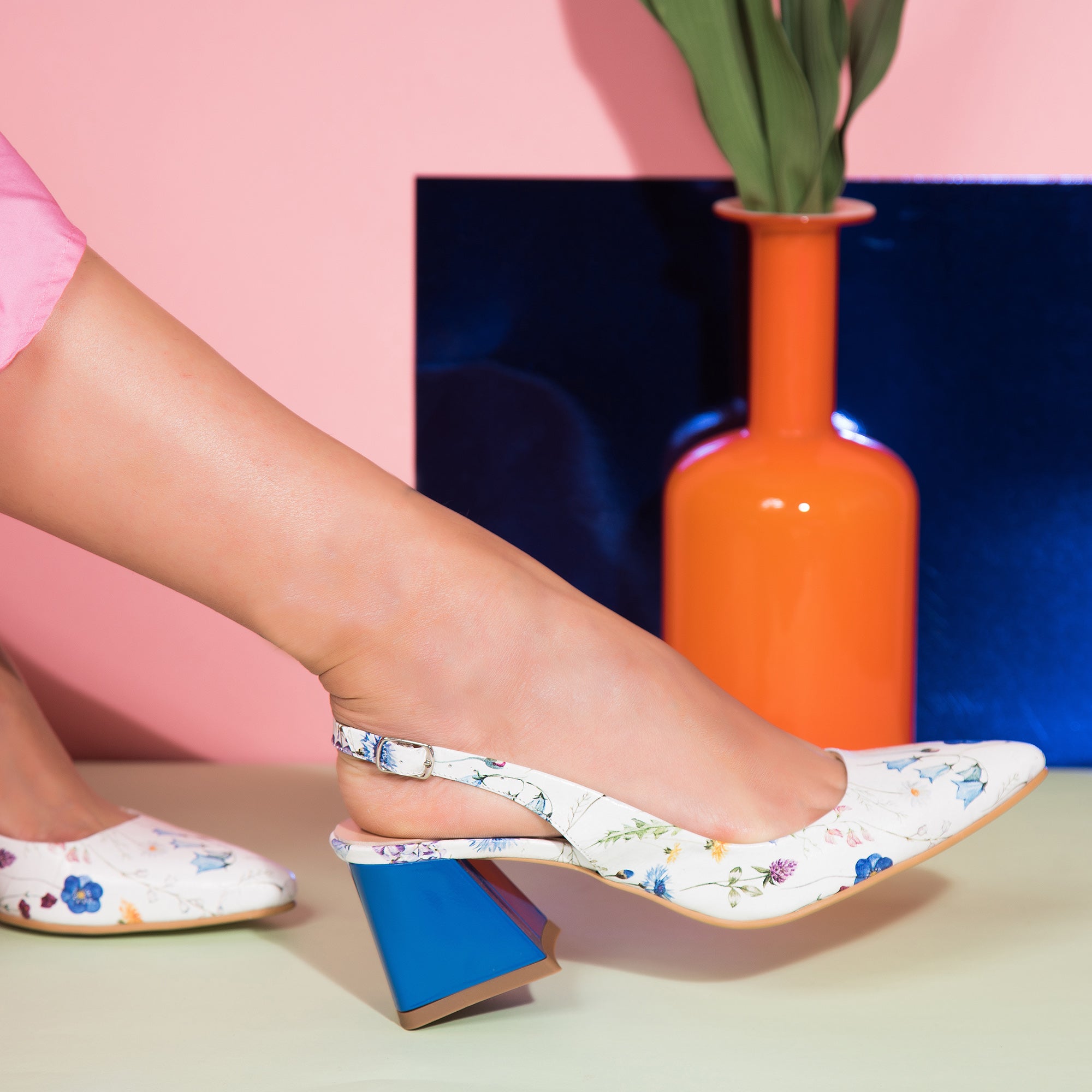 Pantofi Comod Piele Floral Albastru C54 - orice culoare