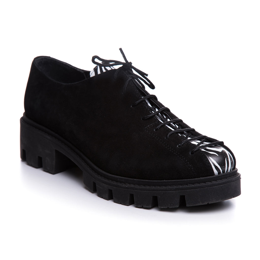 Pantofi Talpa Bocanc Piele Negru/Zebra  V70 - orice culoare