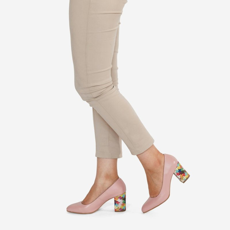 Pantofi Dama Piele Nude/Toc Multicolor D50 - orice culoare