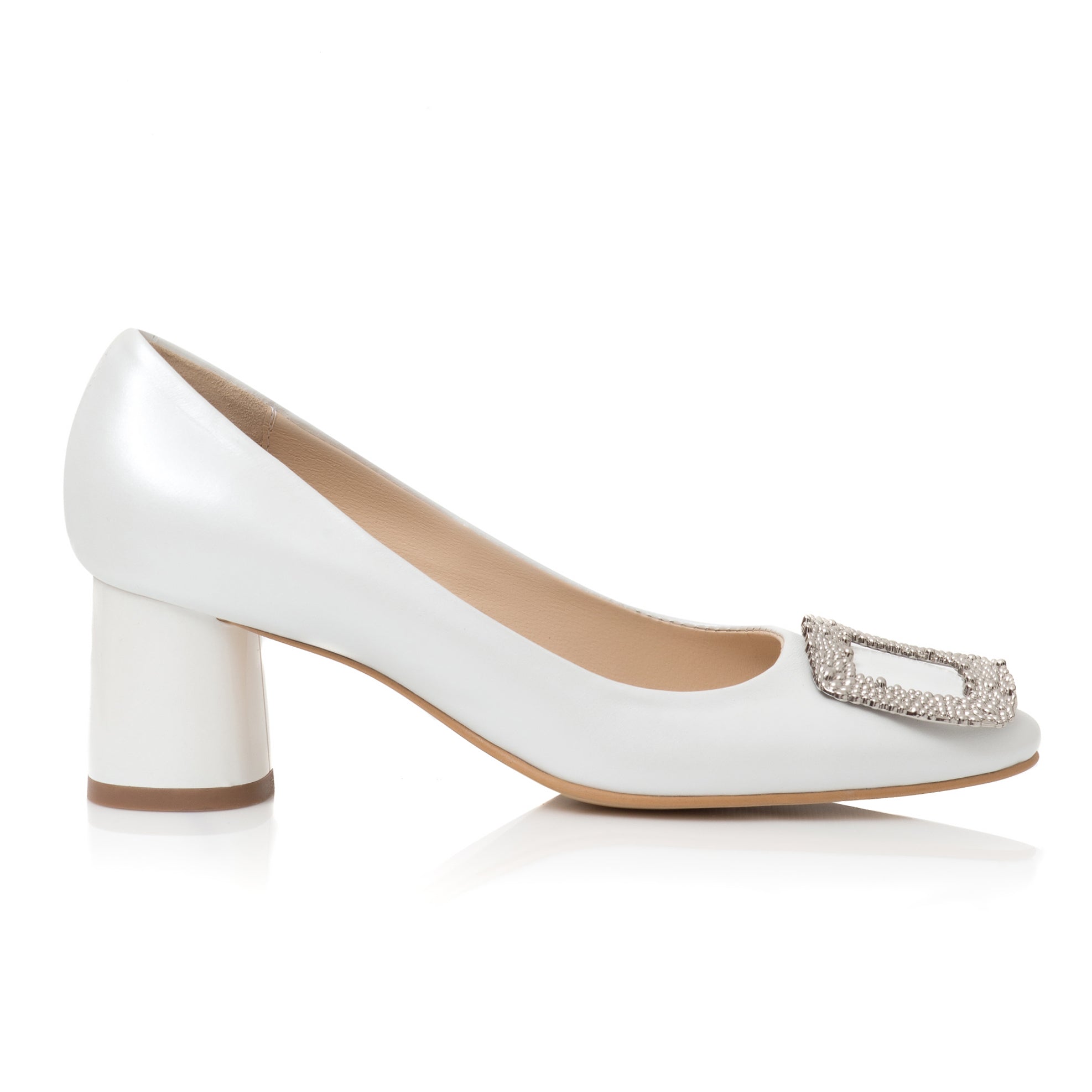 Pantofi Dama Piele Lacuita Alb Brosa C65 - Orice Culoare