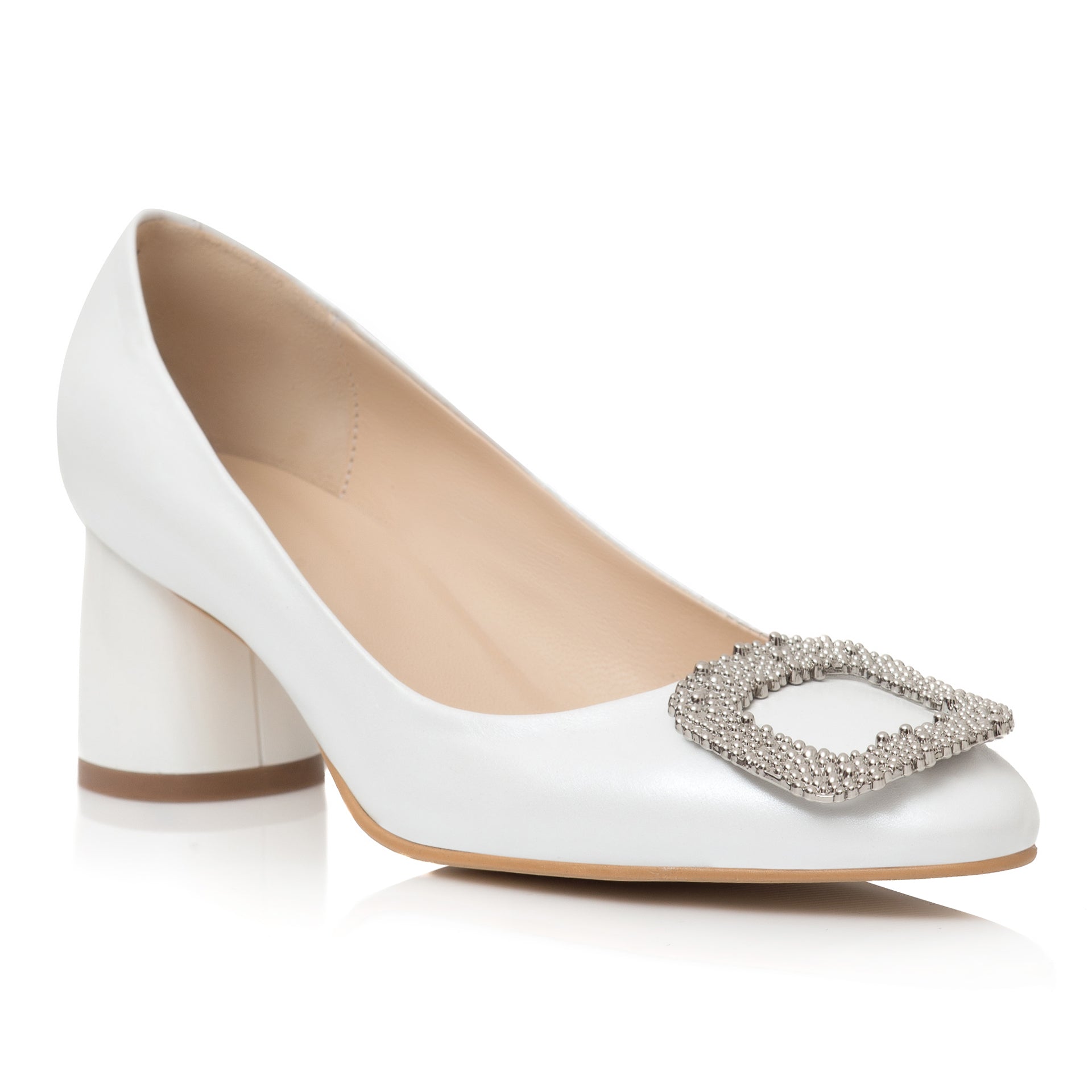 Pantofi Dama Piele Lacuita Alb Brosa C65 - Orice Culoare