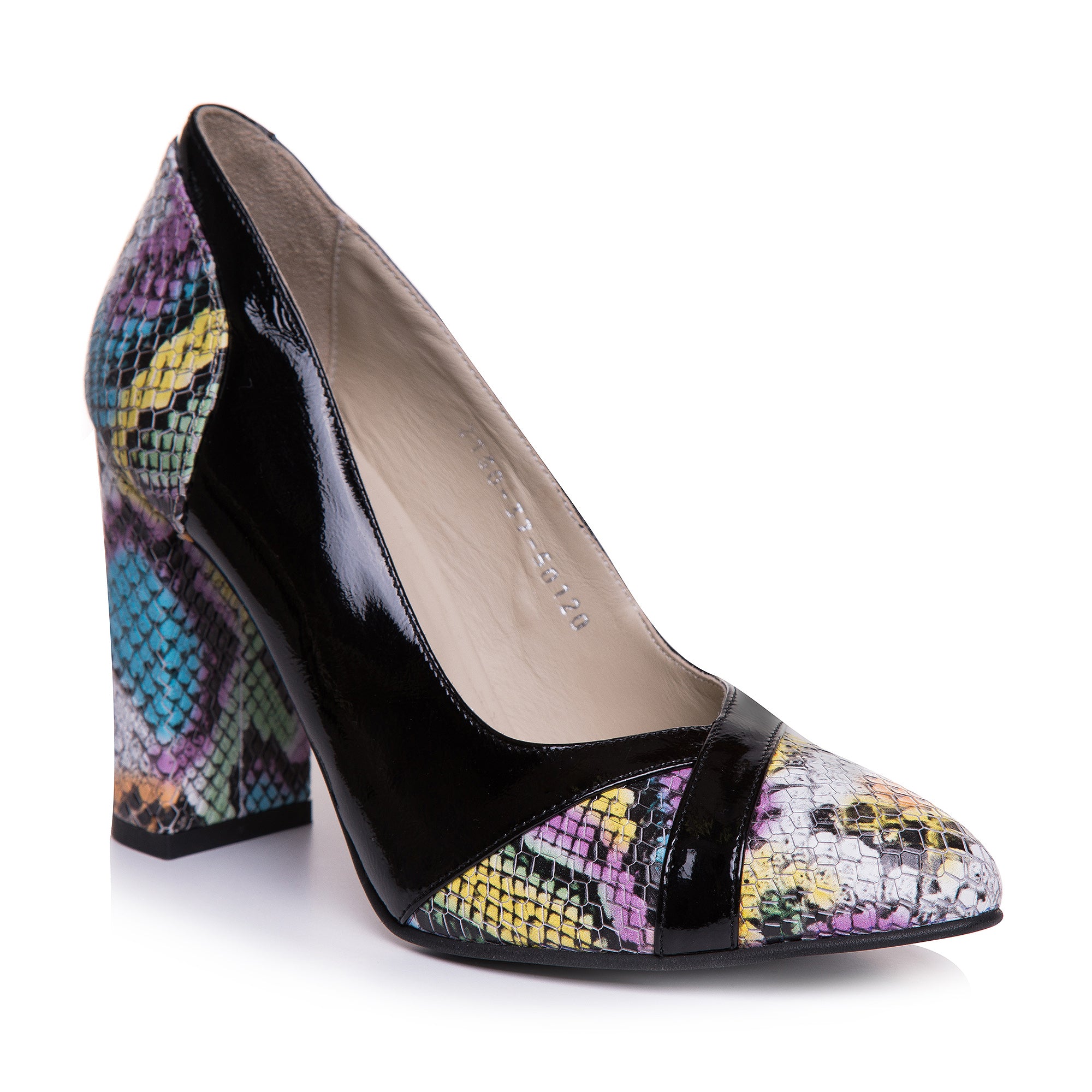 Pantofi Piele Lacuita Negru Imprimeu Sarpe Color T79 - orice culoare