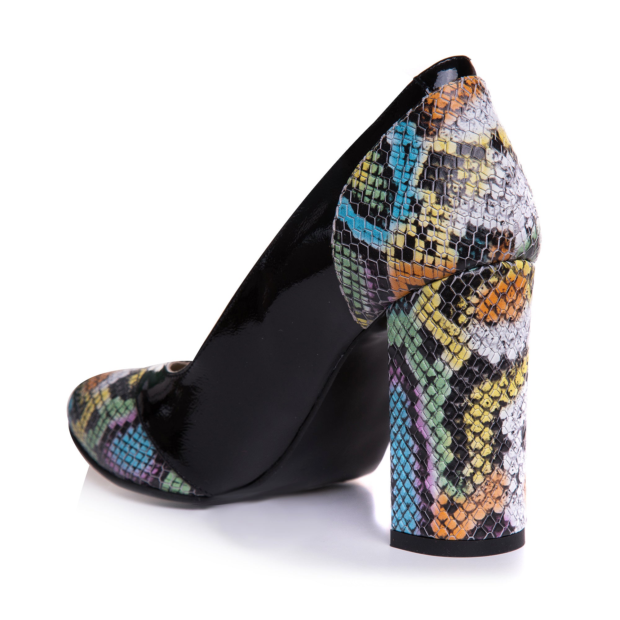 Pantofi Piele Lacuita Negru Imprimeu Sarpe Color T79 - orice culoare