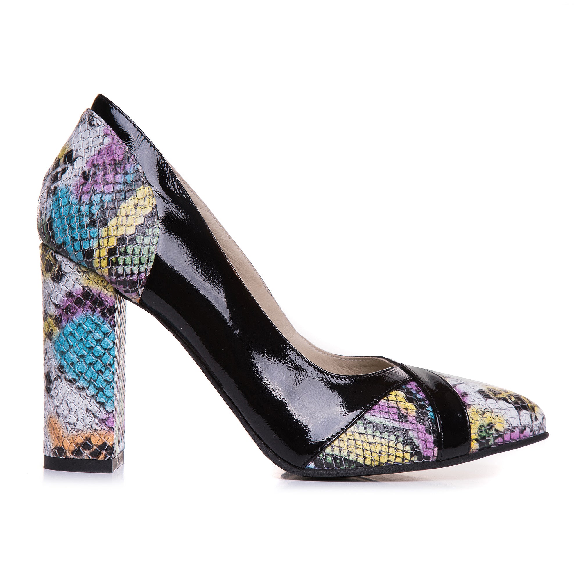 Pantofi Piele Lacuita Negru Imprimeu Sarpe Color T79 - orice culoare