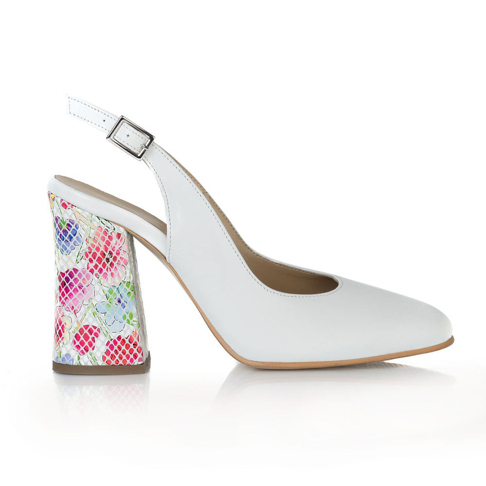 Pantofi Piele Alb Toc Color Decupat T16 - orice culoare