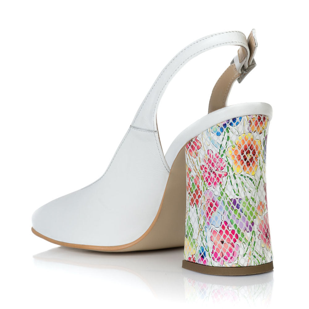 Pantofi Piele Alb Toc Color Decupat T16 - orice culoare