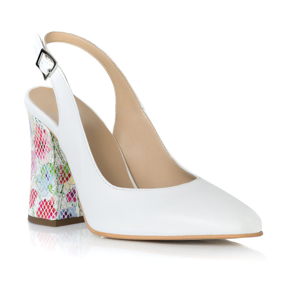 Pantofi Piele Alb Toc Color Decupat T16 - orice culoare
