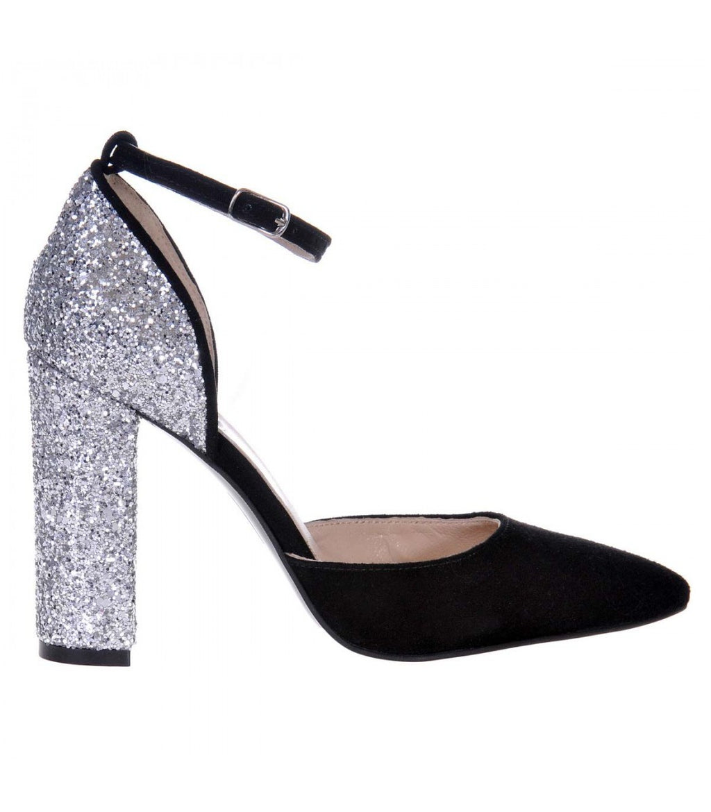 Pantofi Piele Argintiu Glitter Bleumarin S12 - orice culoare
