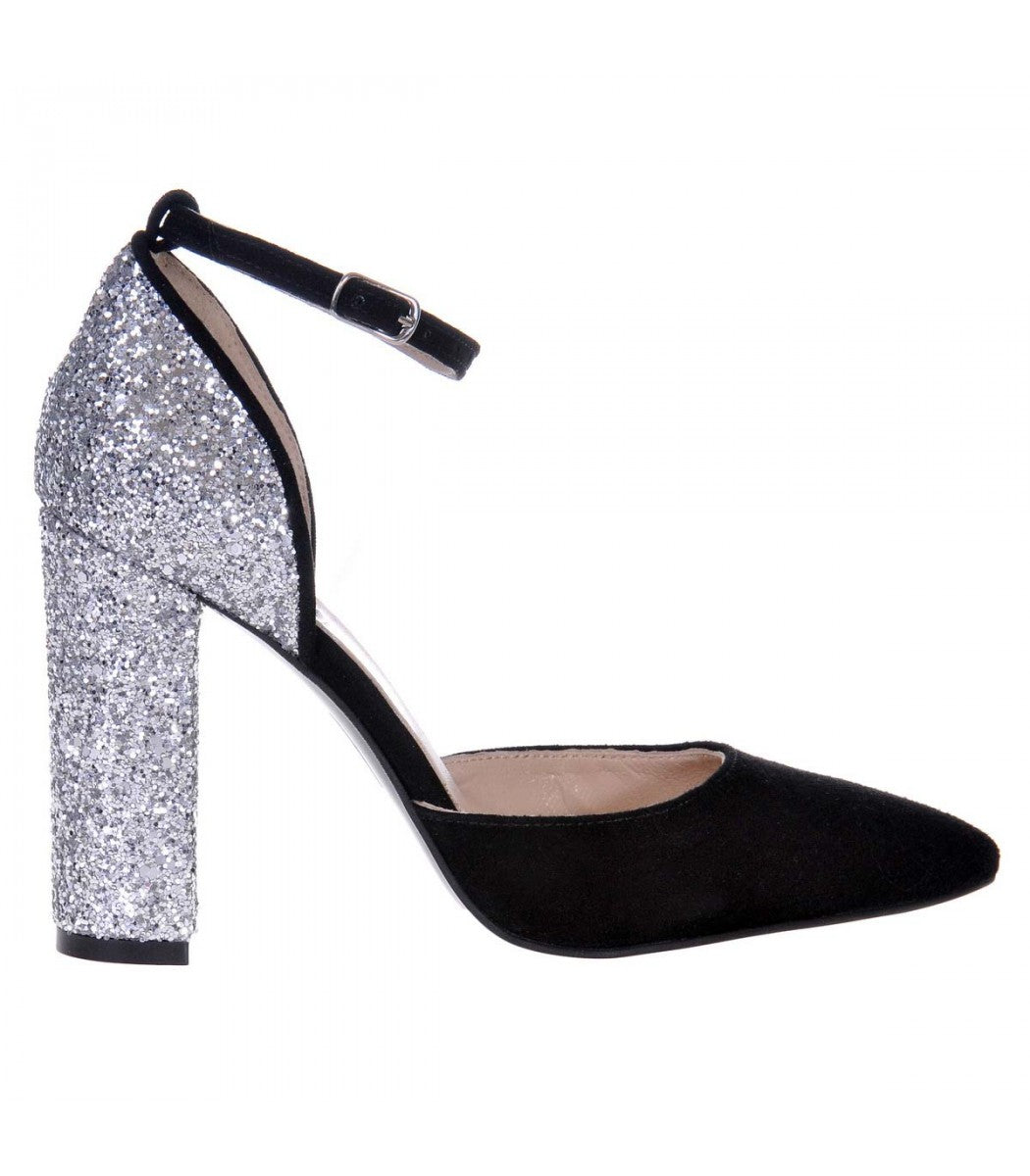 Pantofi Piele Argintiu Glitter Bleumarin S12 - orice culoare