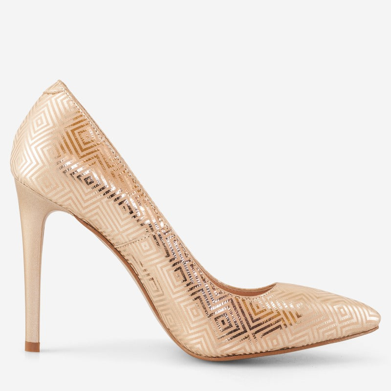 Pantofi Stiletto Piele Auriu Print D19 - orice culoare
