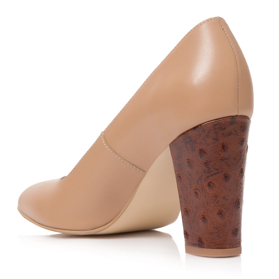 Pantofi Dama Piele Camel Inchis April T30 - Orice Culoare