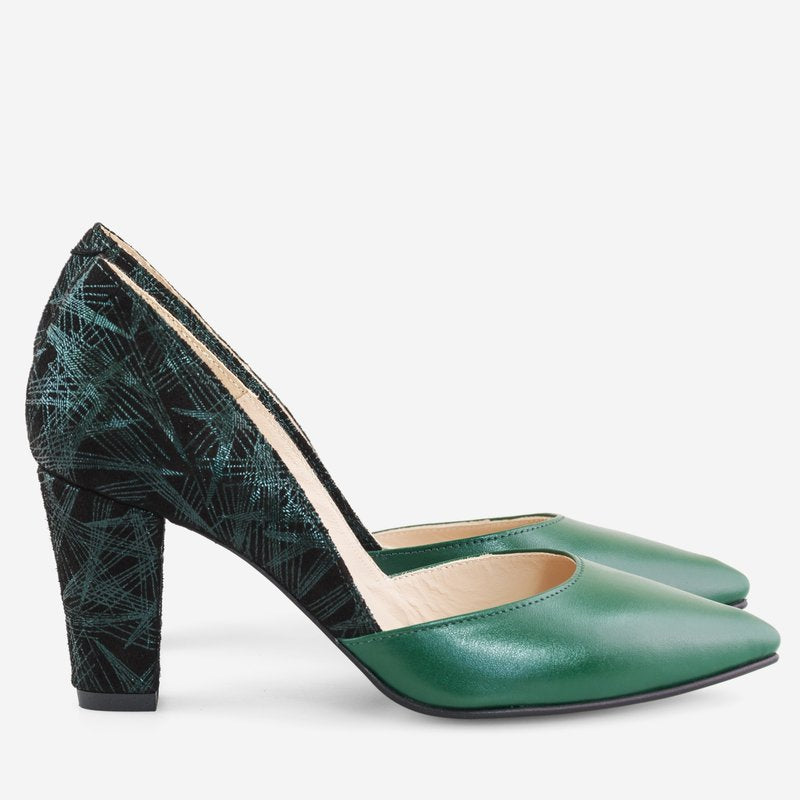 Pantofi Piele Verde Cu Toc Comod D61  - orice culoare